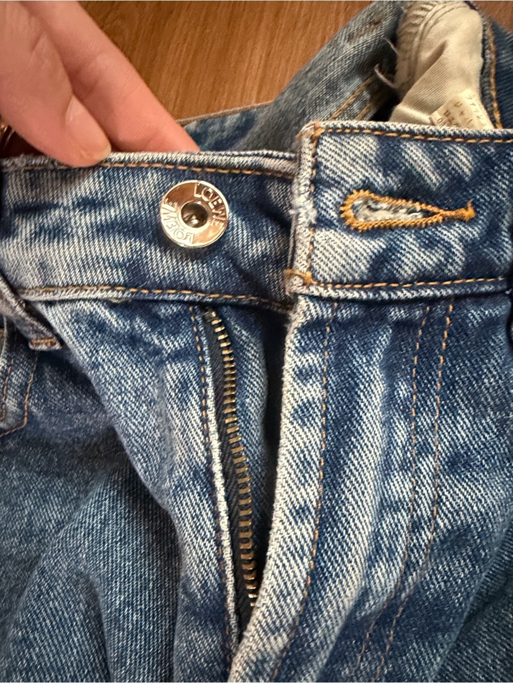 Loewe Medium Blue Straight-Leg Jeans with Tan Leather Patch - Picture 10 of 16